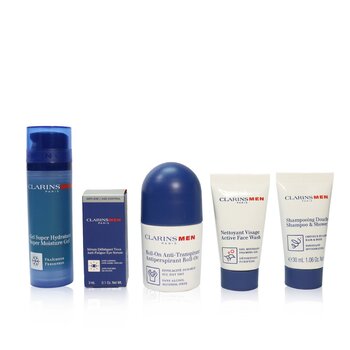 Men Grooming Essentials For Men Travel Exclusive Kit: Moisture Gel 50ml + Face Wash 30ml + Eye Serum 3ml + Antiperspirant Roll-On 50ml + Shampoo & Shower 30ml