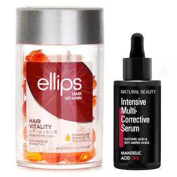 Ellips Hair Vitamin Oil - Hair Vitality 50capsules x1ml X Natural Beauty Intensive Multi-Corrective Serum - Mandelic Acid 18% (Exp Date: 12/2025) 35ml
